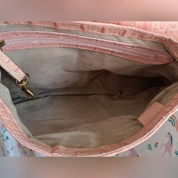 Vintage Y2K Brahmin Pink Croc Leather Boho Neutral Satchel Shoulder Purse Bag - Picture 4 of 8